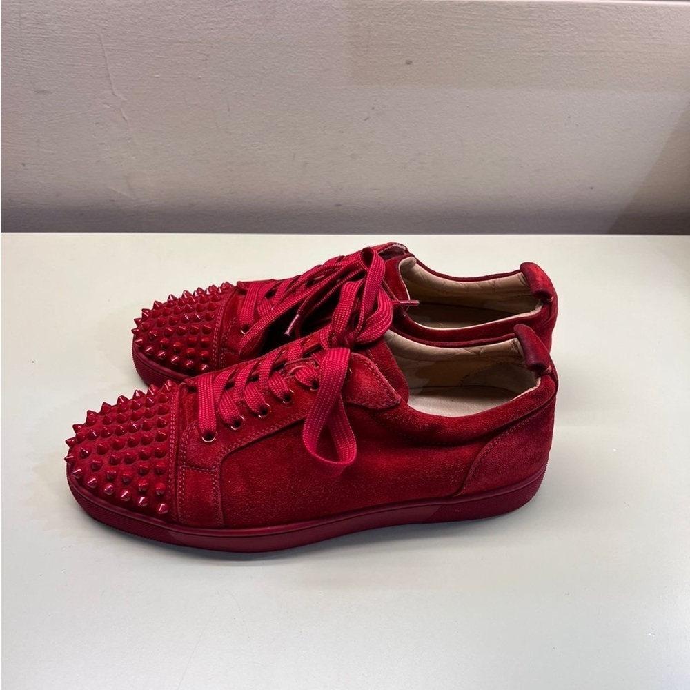 Christian Louboutin Red Suede Studded Low-Top Sneakers